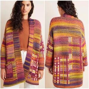 Anthropologie Tavia Mixed Plaid Longline Open Cardigan Made In Italy S Sweater